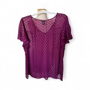 Women's Plus Torrid Flutter Sleeve Blouse Top Semi Sheer, Purple, Size 2